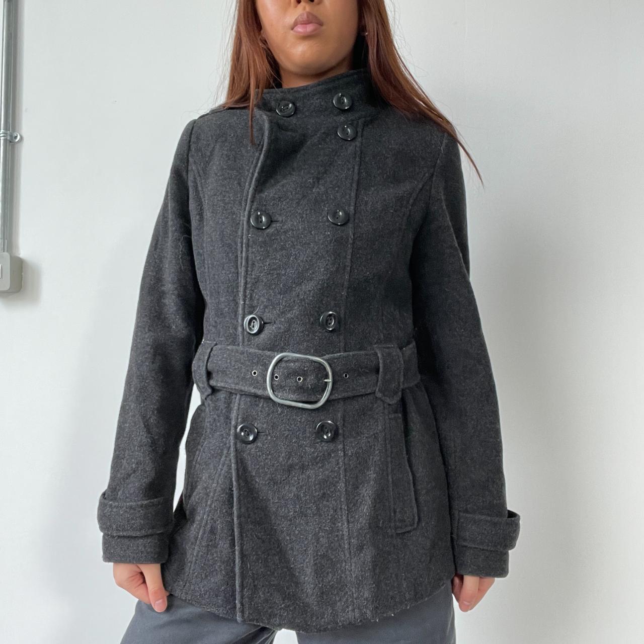 Grey/Black Wool Belted Trench Coat