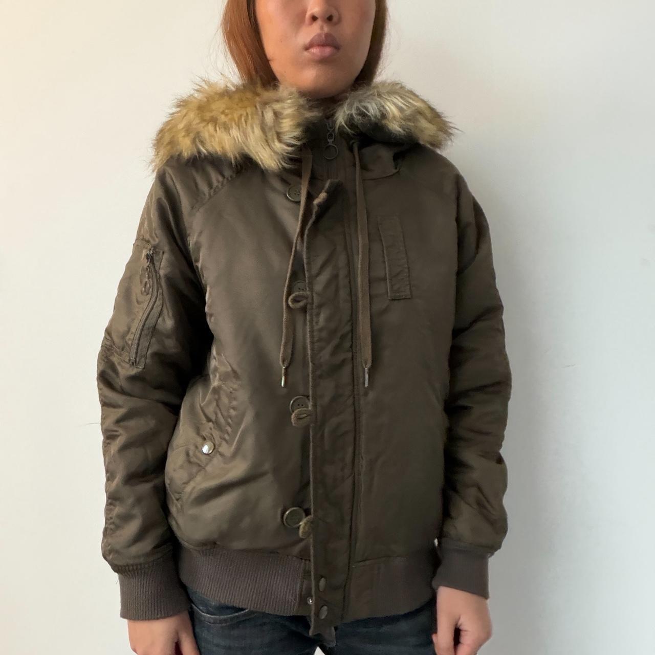 Vintage Khaki Fur Trim Jacket