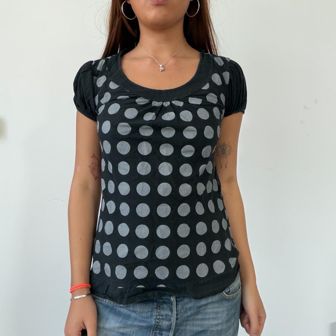 Vintage Black Grey Polka Dot Top