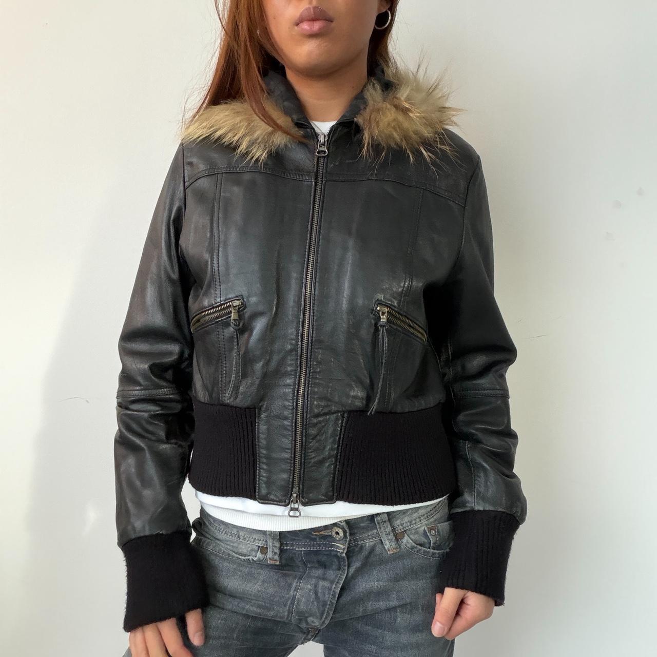 Vintage Black Leather Hooded Jacket
