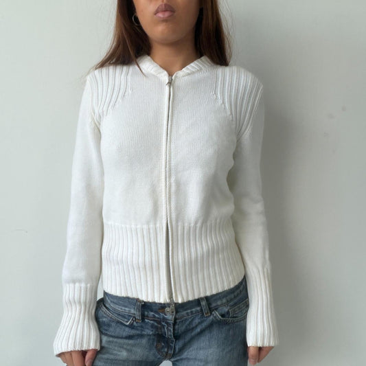 Vintage White Knit Zip Up