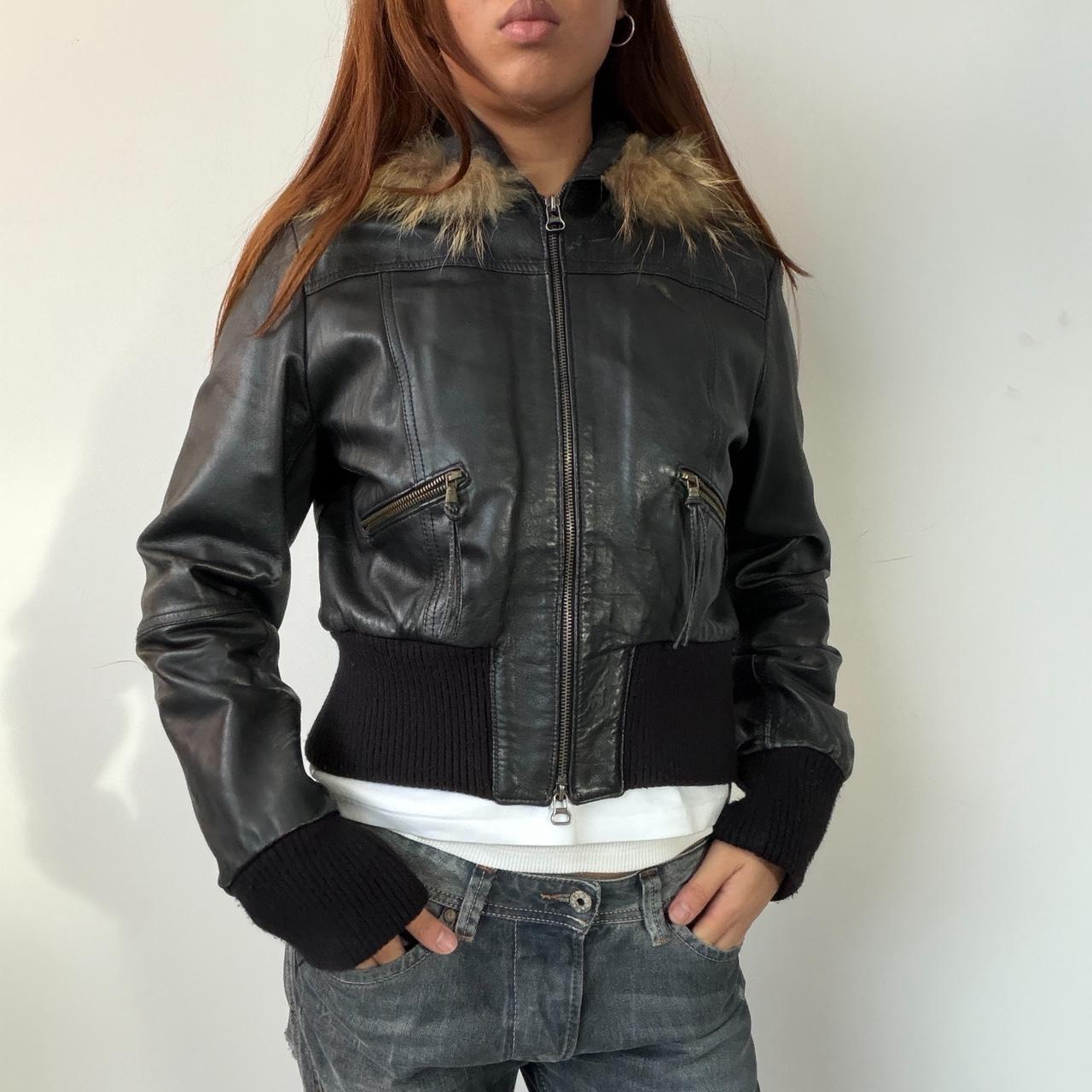 Vintage Black Leather Hooded Jacket