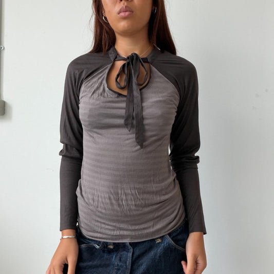 Vintage Tie Neck Stripe Top