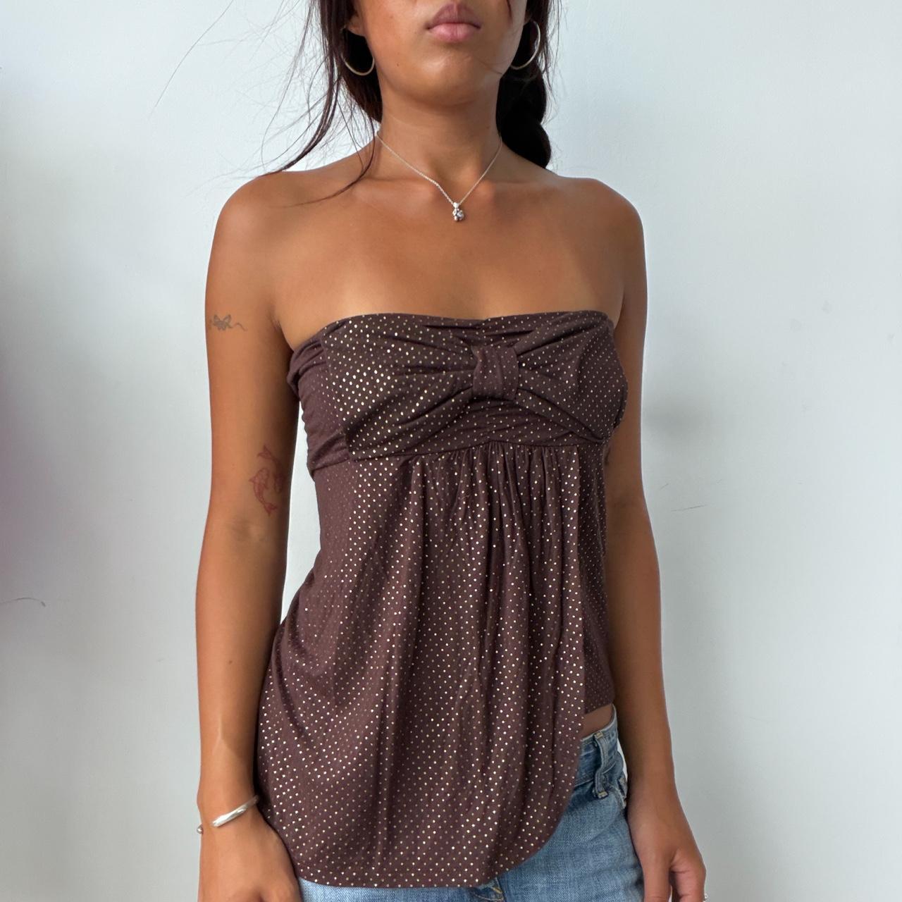 Vintage Brown Bandeau Bow Top