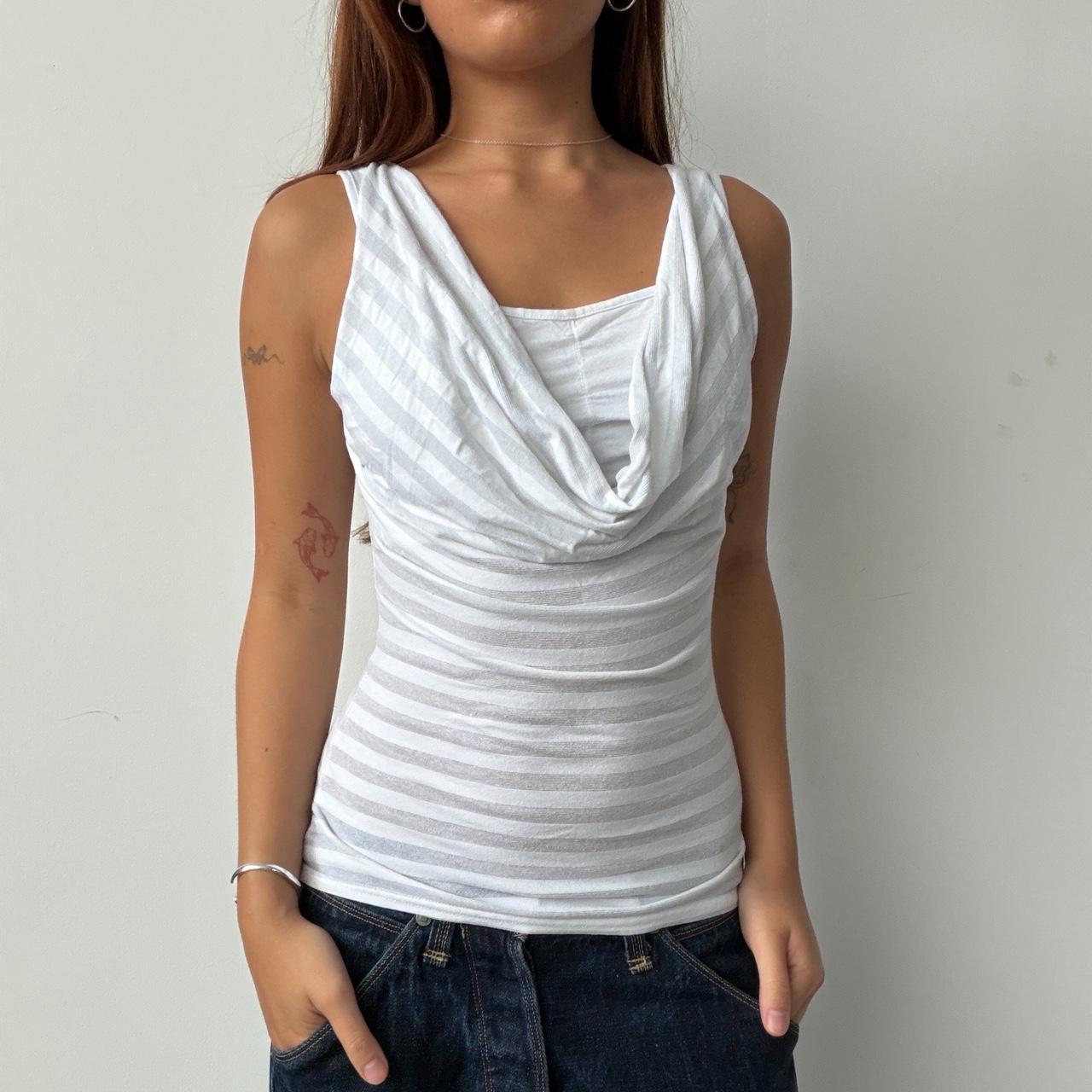 Vintage White Stripe Cowl Neck