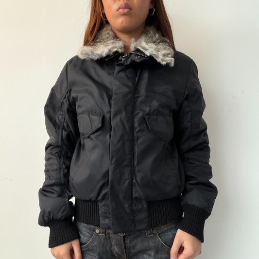 Vintage Black Fur Trim Jacket