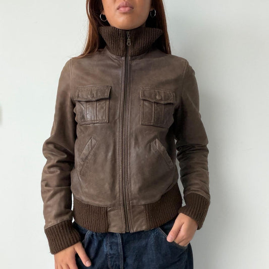 Vintage Brown Leather Zip Up