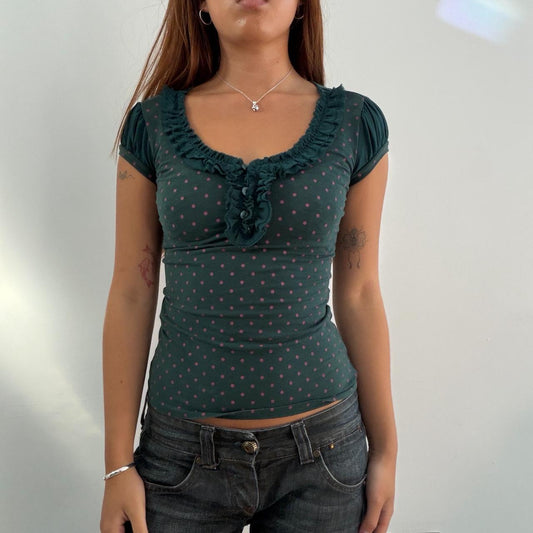 Vintage Green Polka Dot Top