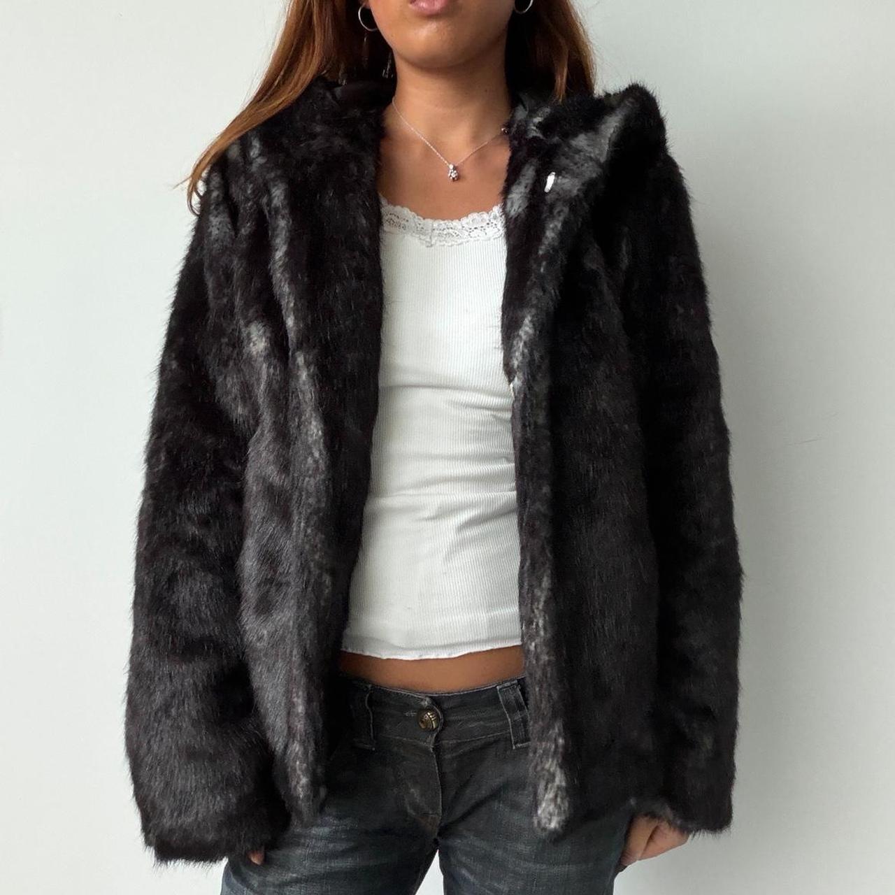 Vintage Black Fur Hooded Jacket