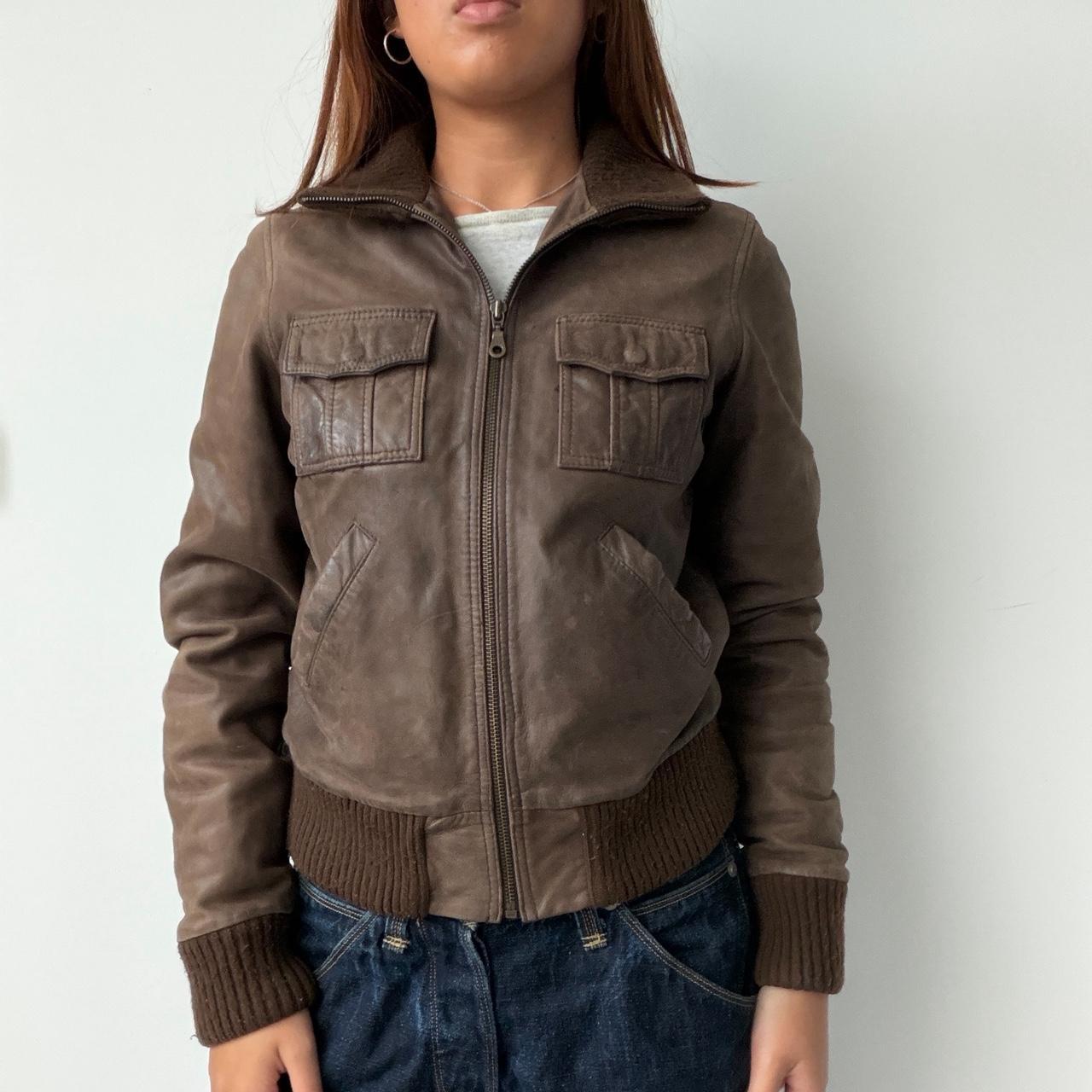 Vintage Brown Leather Zip Up