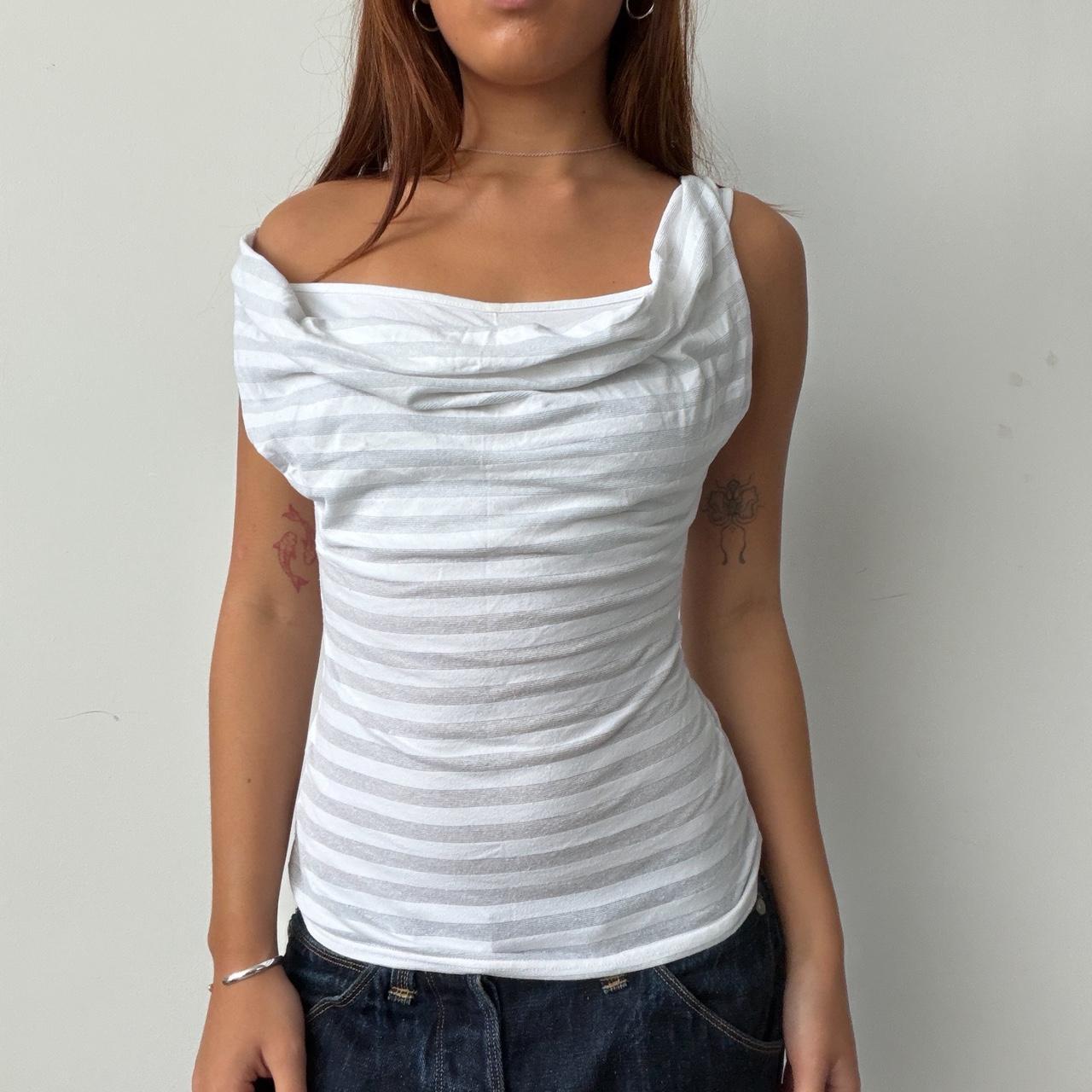 Vintage White Stripe Cowl Neck