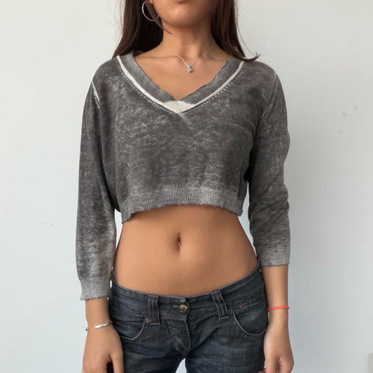 Vintage Grey Cropped V-Neck