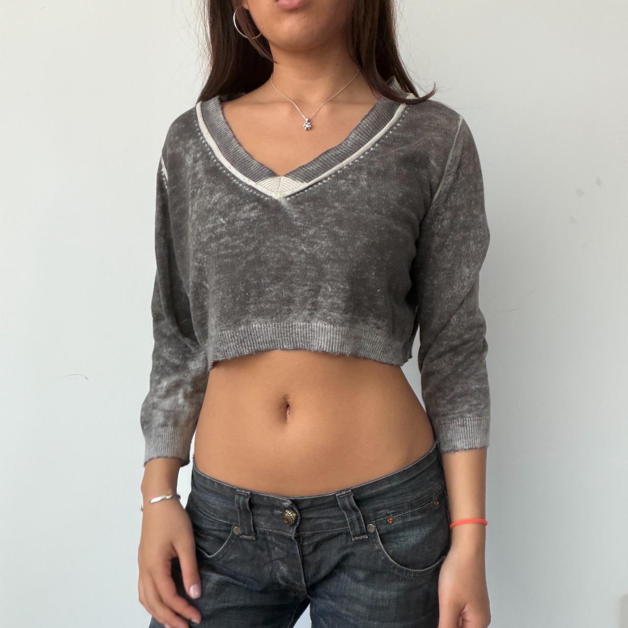 Vintage Grey Cropped V-Neck