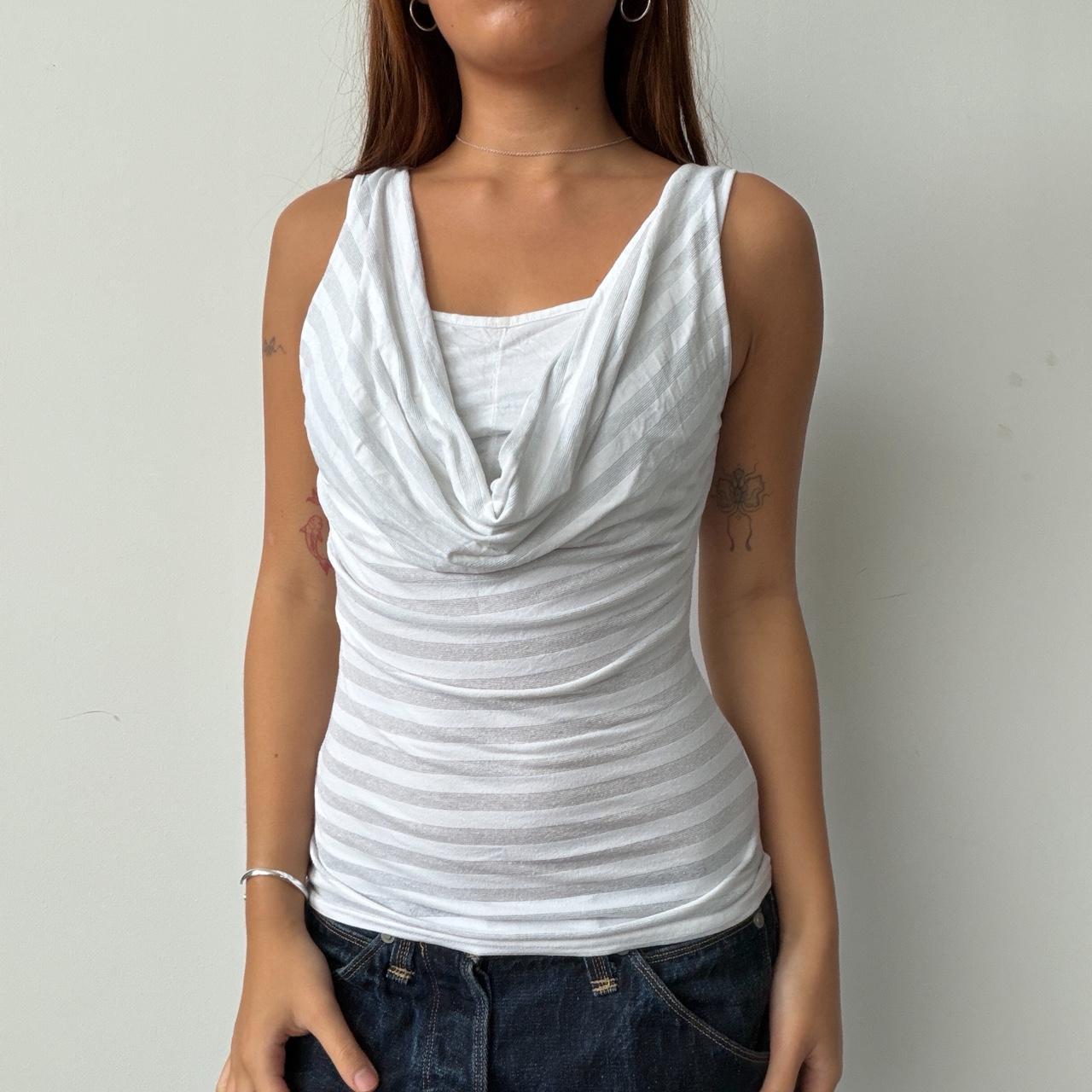 Vintage White Stripe Cowl Neck