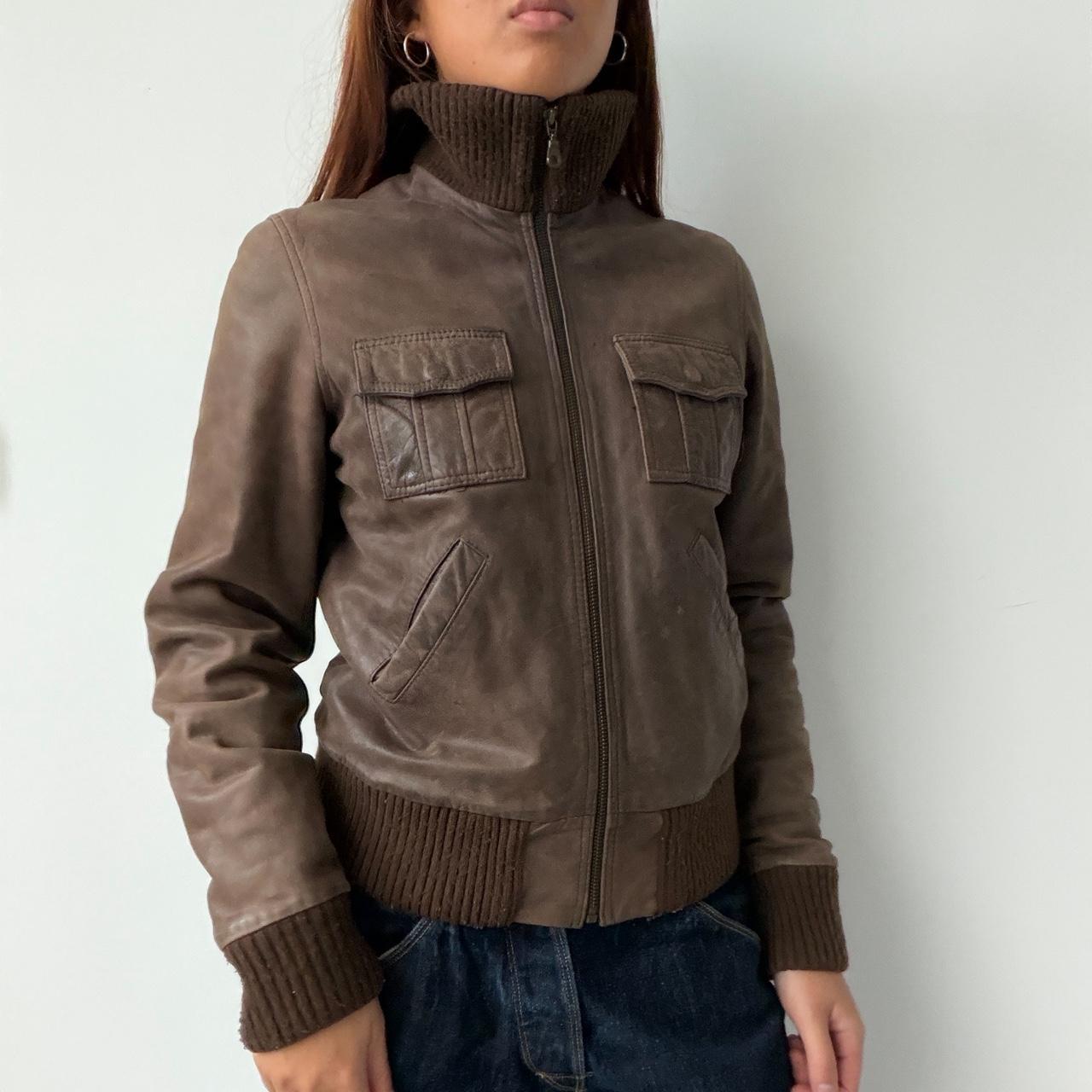 Vintage Brown Leather Zip Up