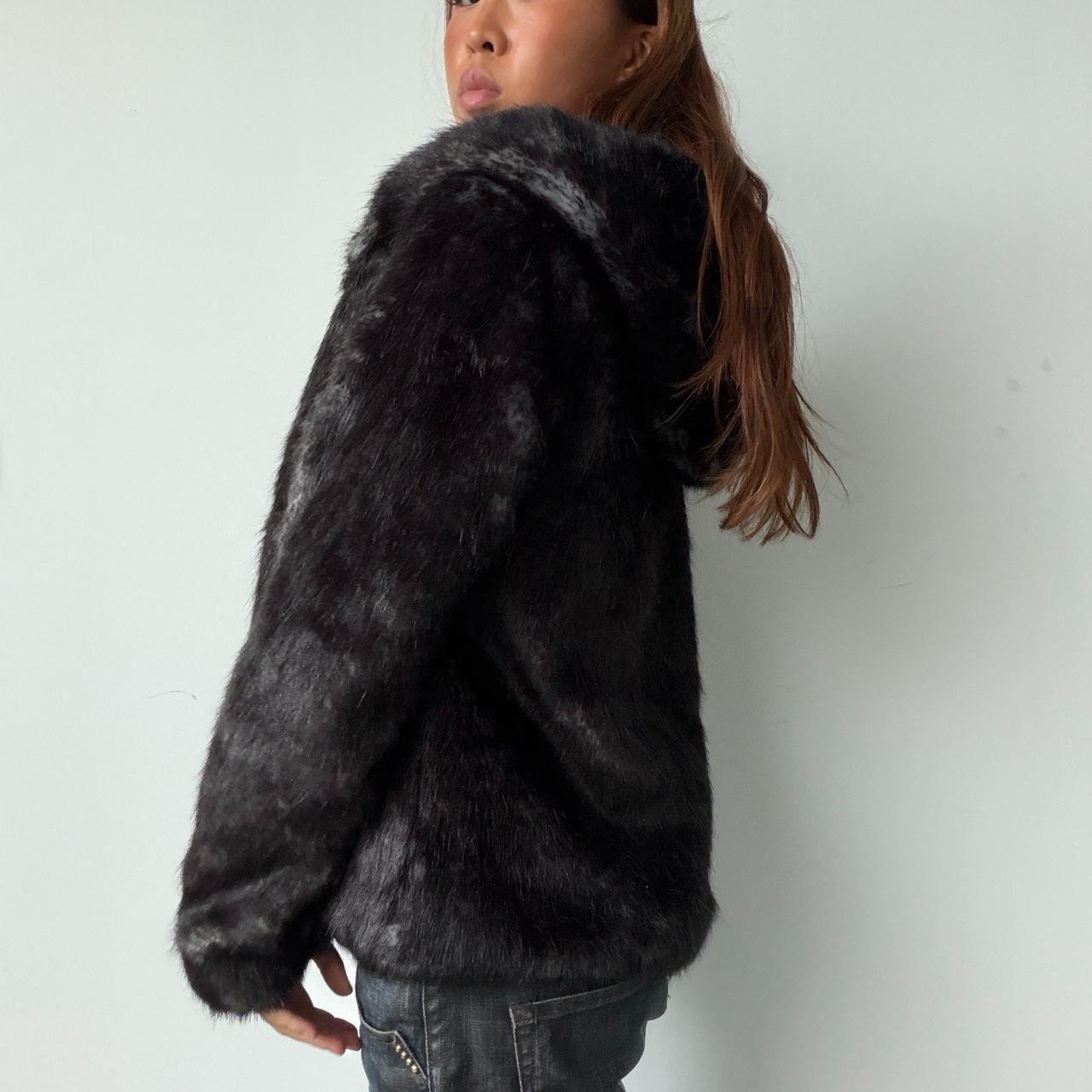 Vintage Black Fur Hooded Jacket