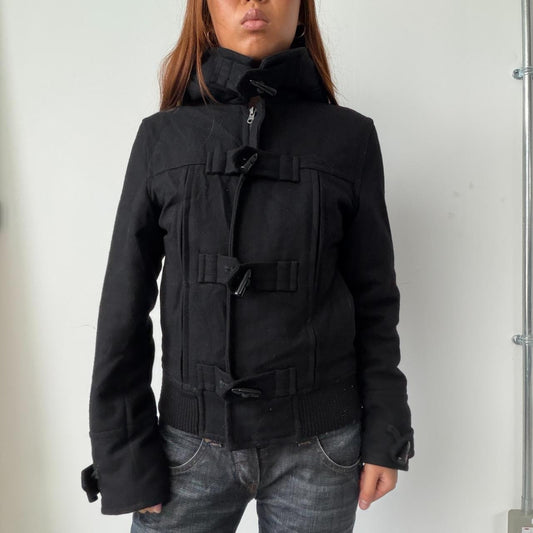 Vintage Black Wool Hooded Jacket