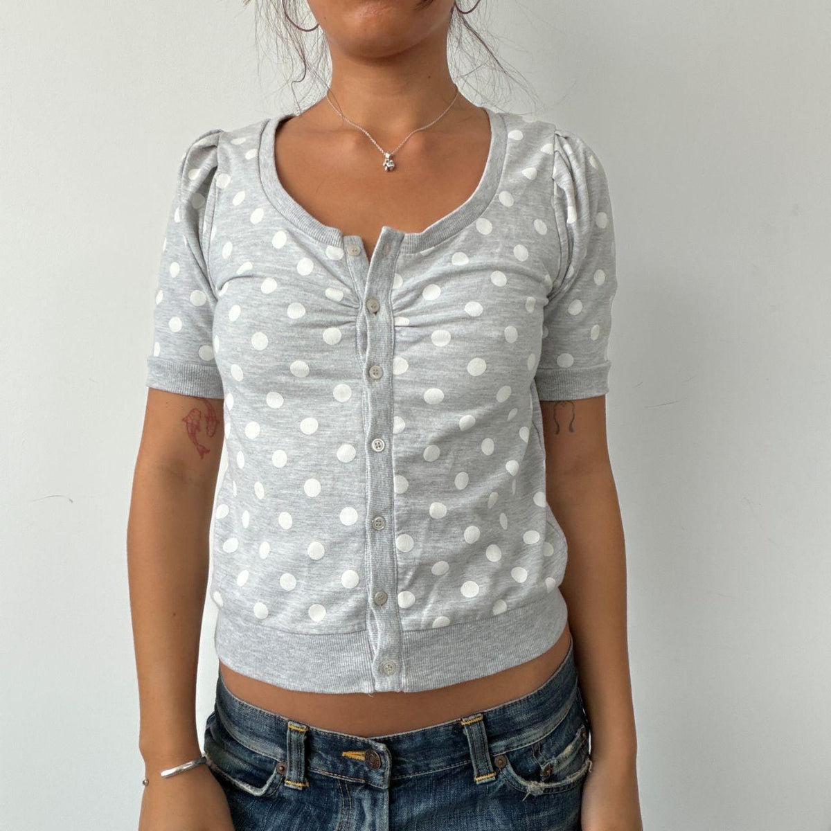 Vintage Grey Polka Dot Button Up