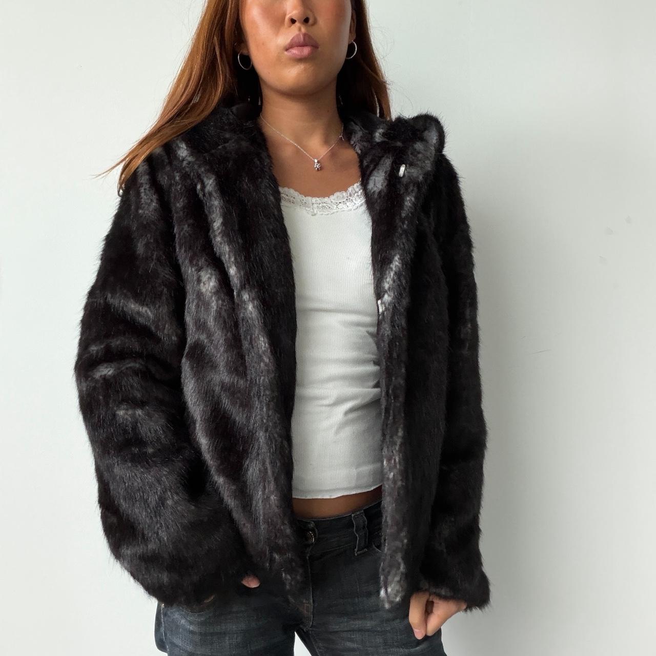 Vintage Black Fur Hooded Jacket