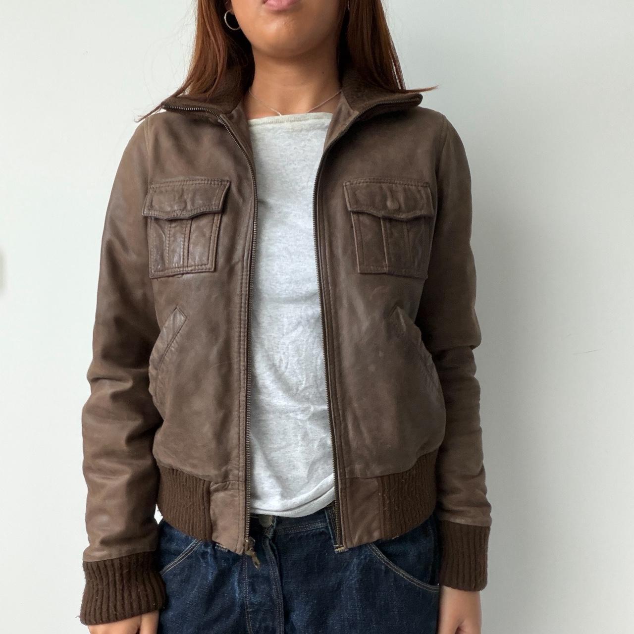 Vintage Brown Leather Zip Up