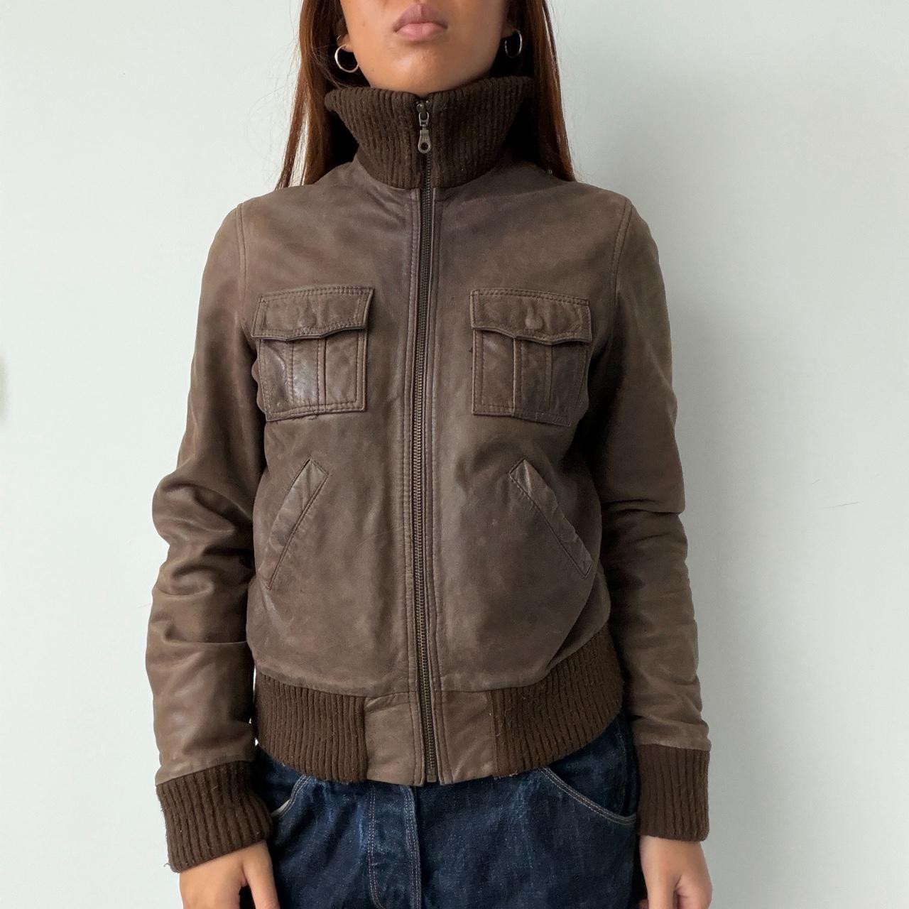 Vintage Brown Leather Zip Up