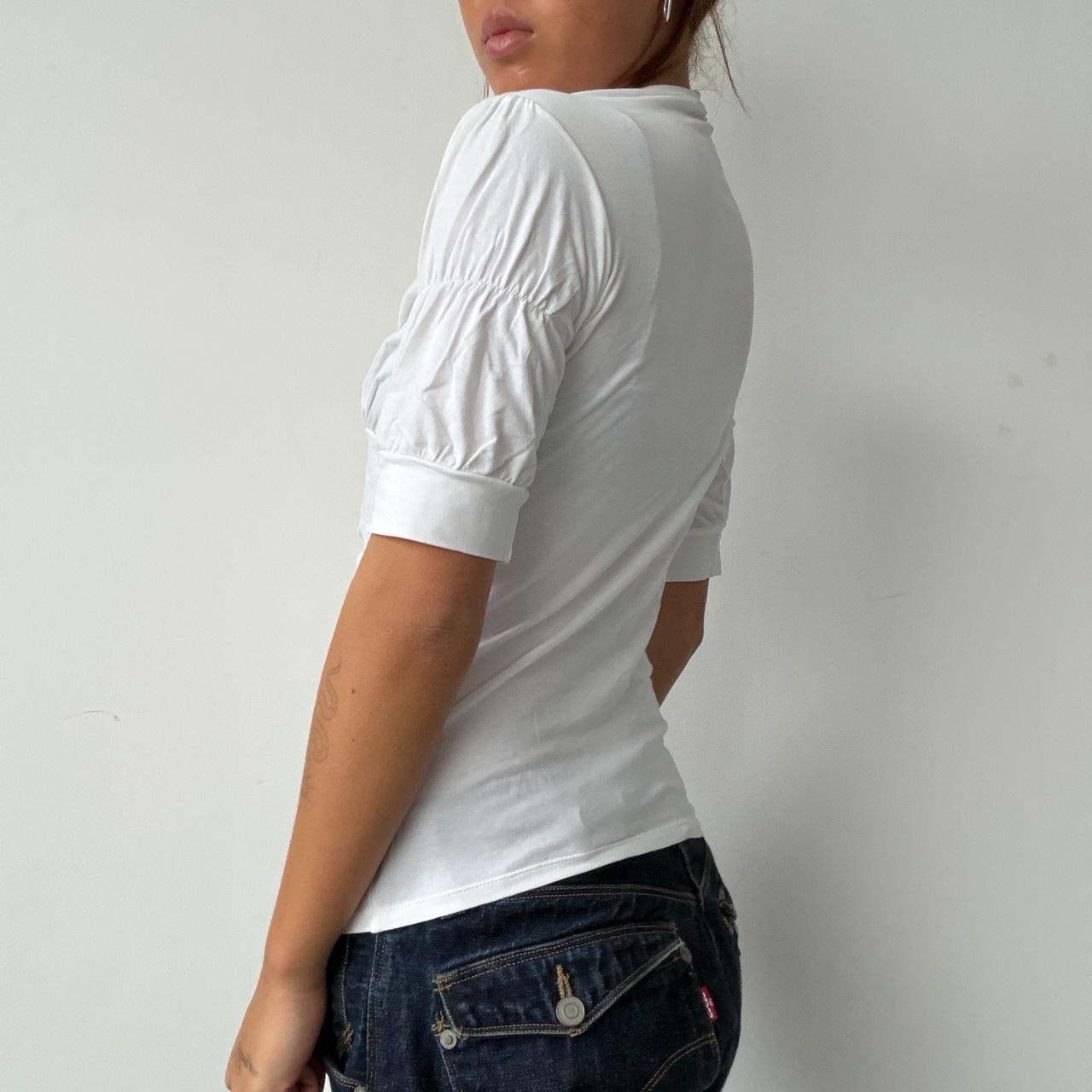 Vintage White Ruched V Neck