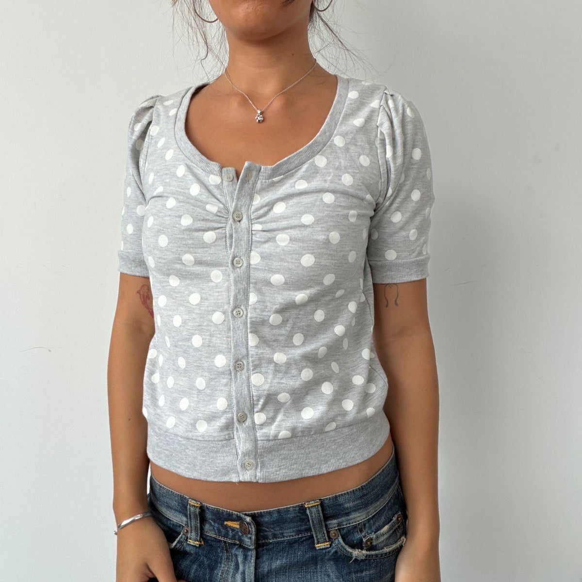 Vintage Grey Polka Dot Button Up