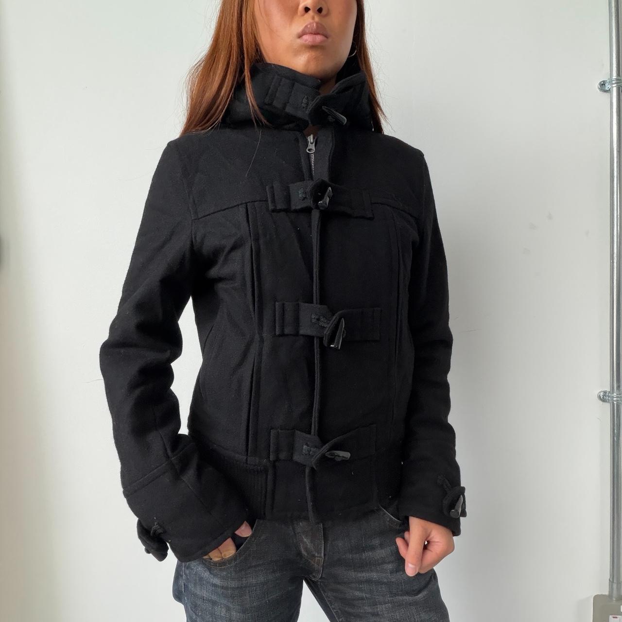 Vintage Black Wool Hooded Jacket