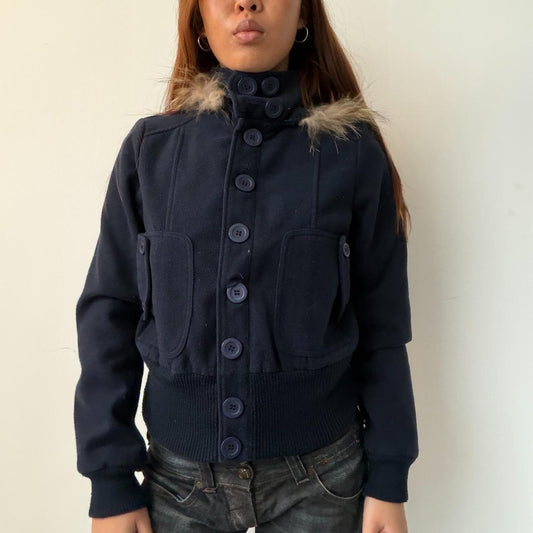 Vintage Navy Wool Button up Jacket