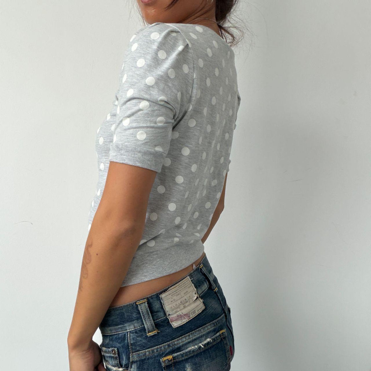 Vintage Grey Polka Dot Button Up