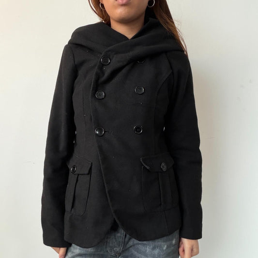 Vintage Black Hooded Coat