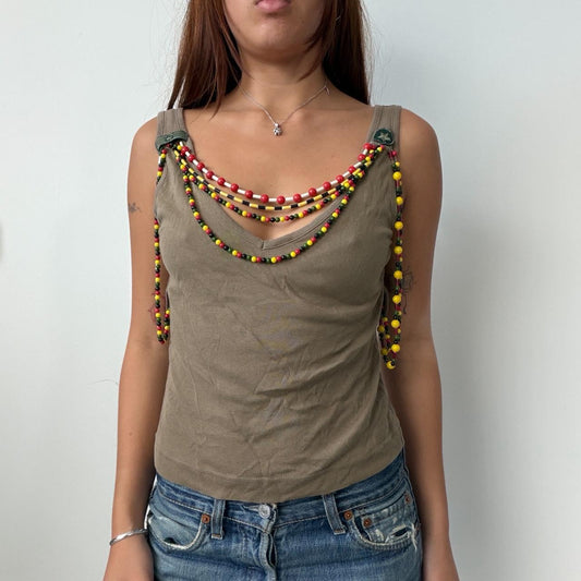 Vintage Khaki Beaded Top