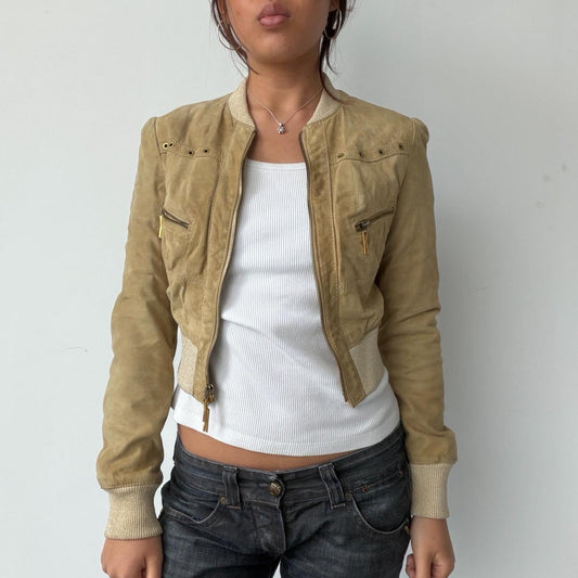 Vintage Beige Suede Zip Up