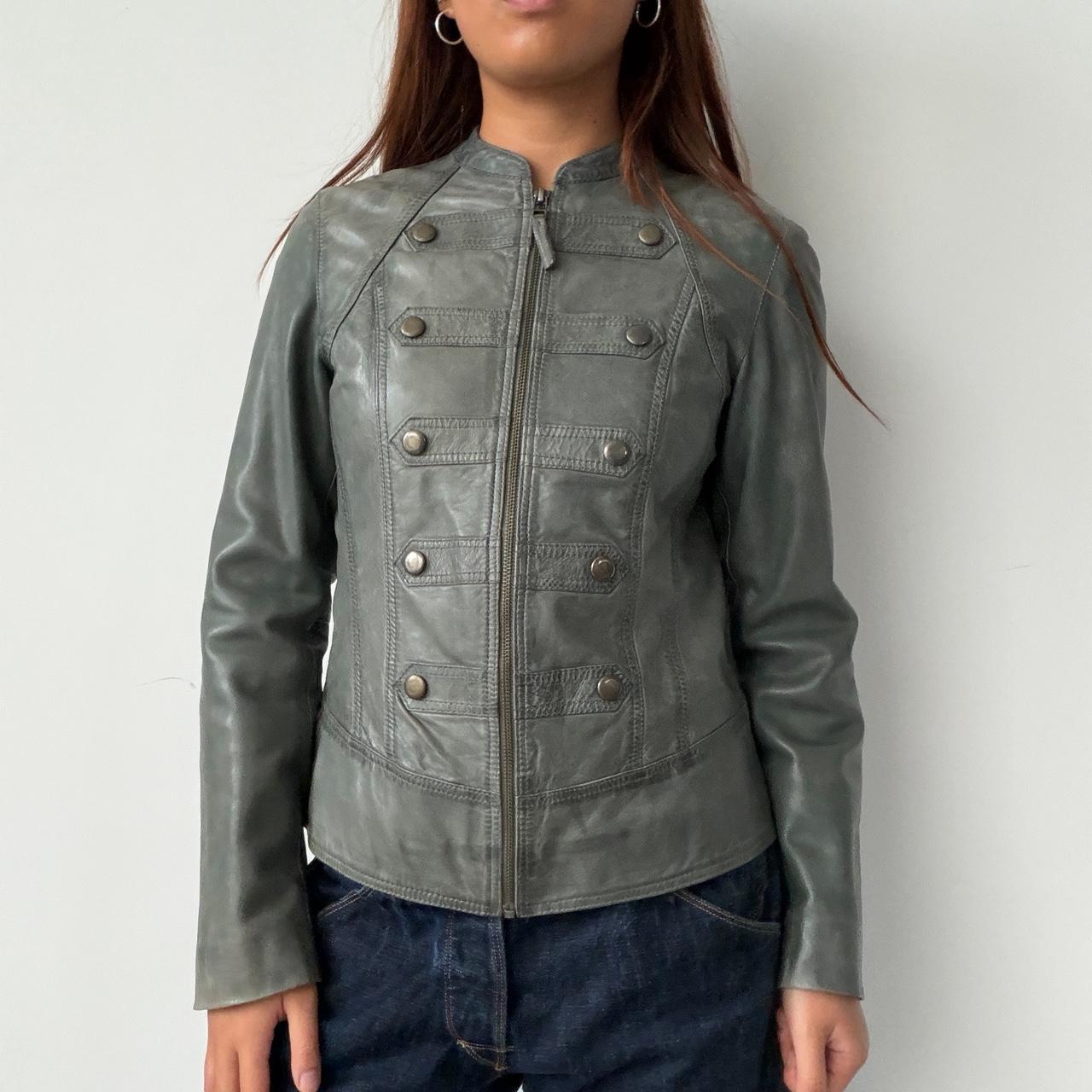 Vintage Grey Blue Military Leather Jacket