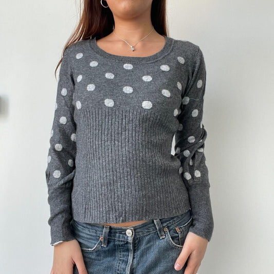 Grey Polka Dot Long Sleeve Knit
