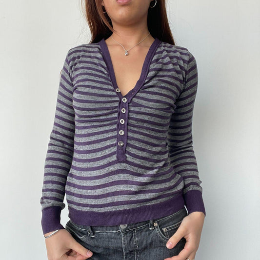 Purple Stripy Long Sleeve Knit Top