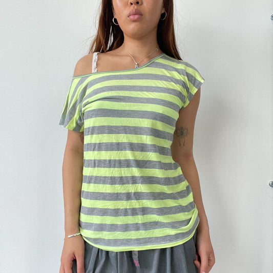 Lime Green/Grey Stripy Slouchy Top