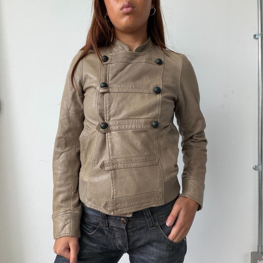 Vintage Beige Comptoir Des Cotoinners Leather Jacket