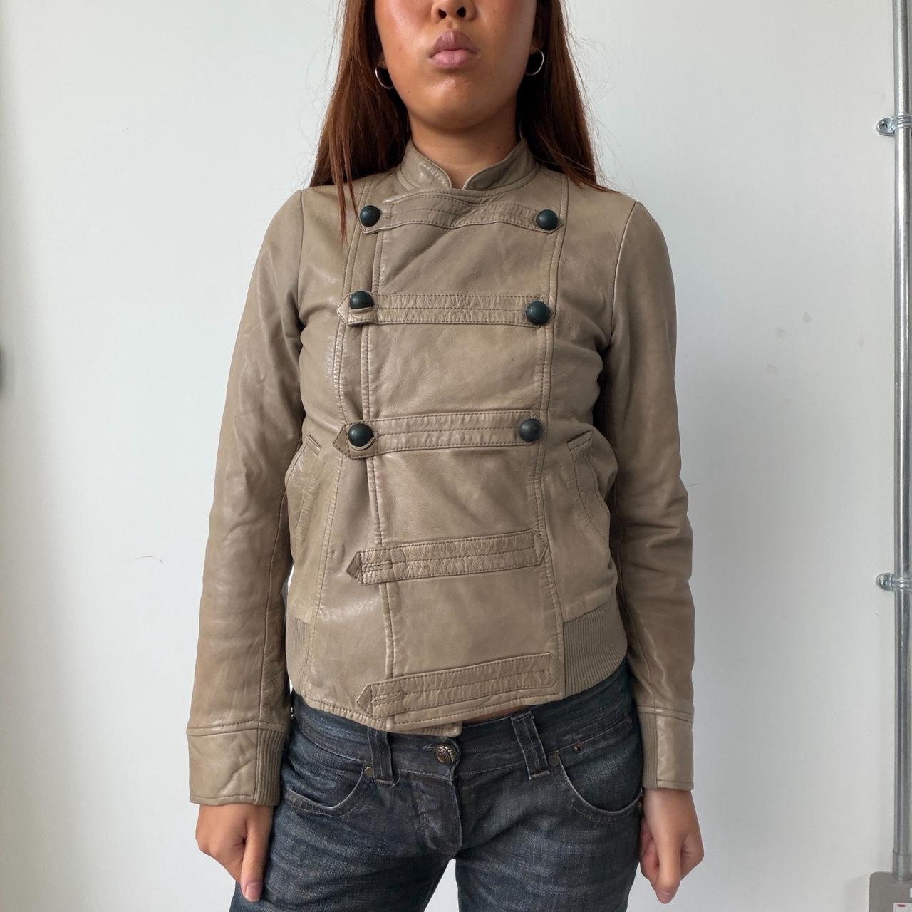 Vintage Beige Comptoir Des Cotoinners Leather Jacket