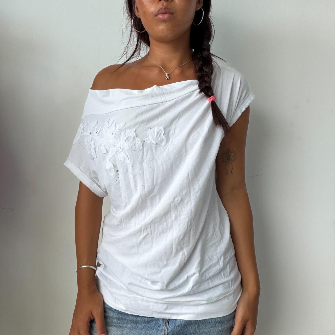 Vintage White Off the Shoulder Floral Top