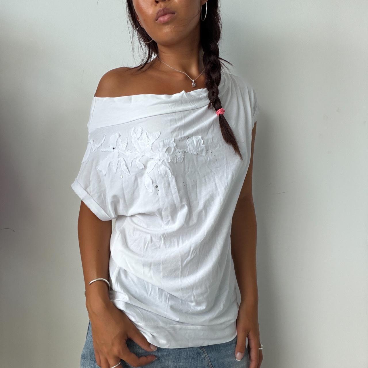 Vintage White Off the Shoulder Floral Top