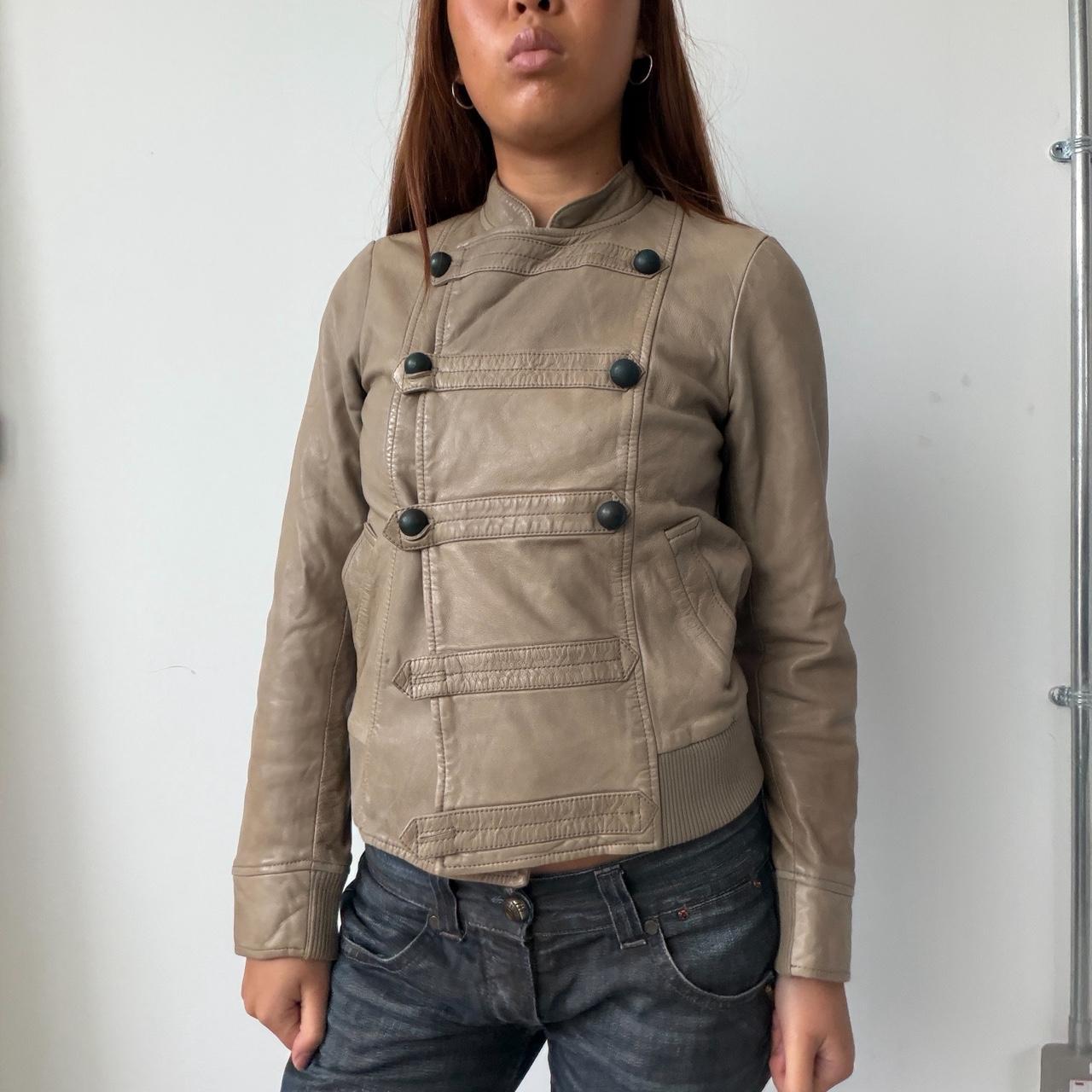 Vintage Beige Comptoir Des Cotoinners Leather Jacket