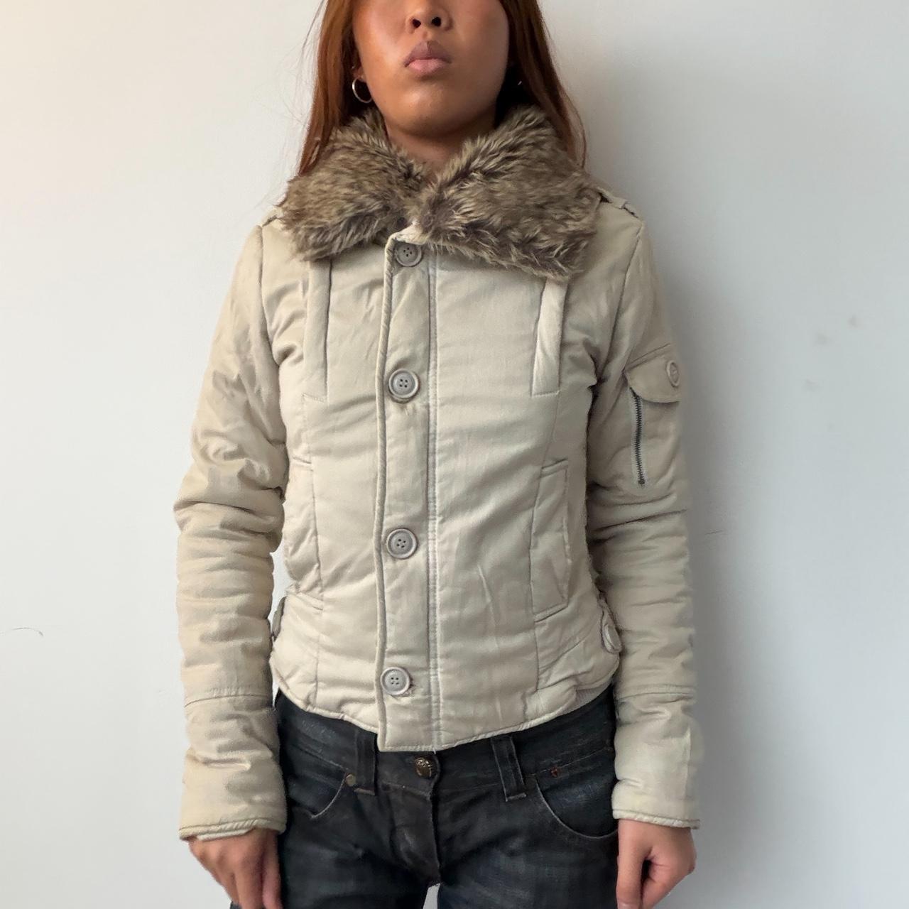 Vintage Beige Fur Trim Jacket