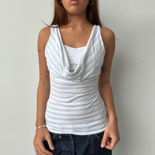 Vintage Grey Stripe Cowl Neck Top