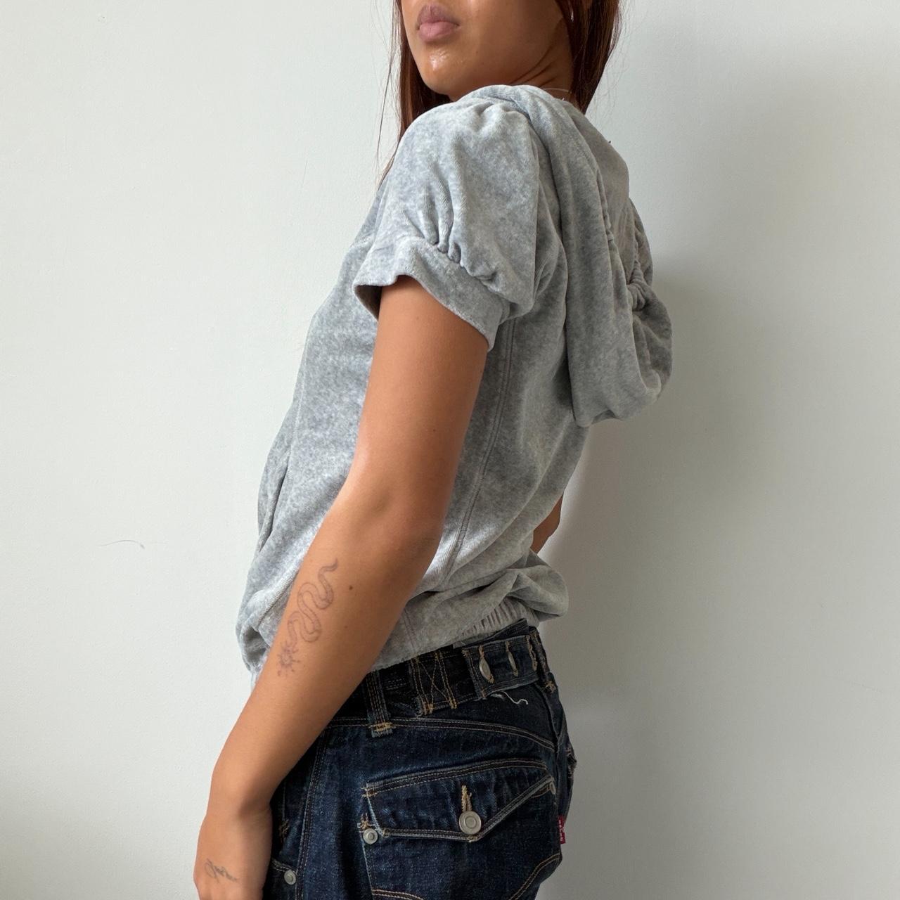 Vintage Grey Velour Hooded Ruched Top