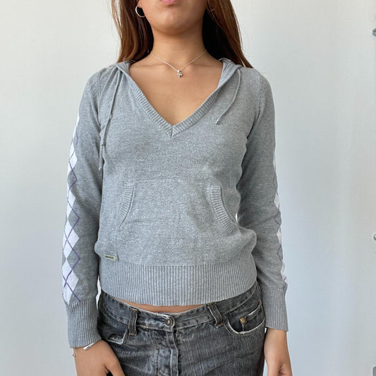 Grey Argyle Knitted Hoodie