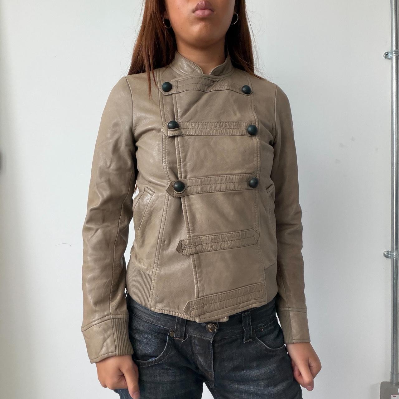 Vintage Beige Comptoir Des Cotoinners Leather Jacket