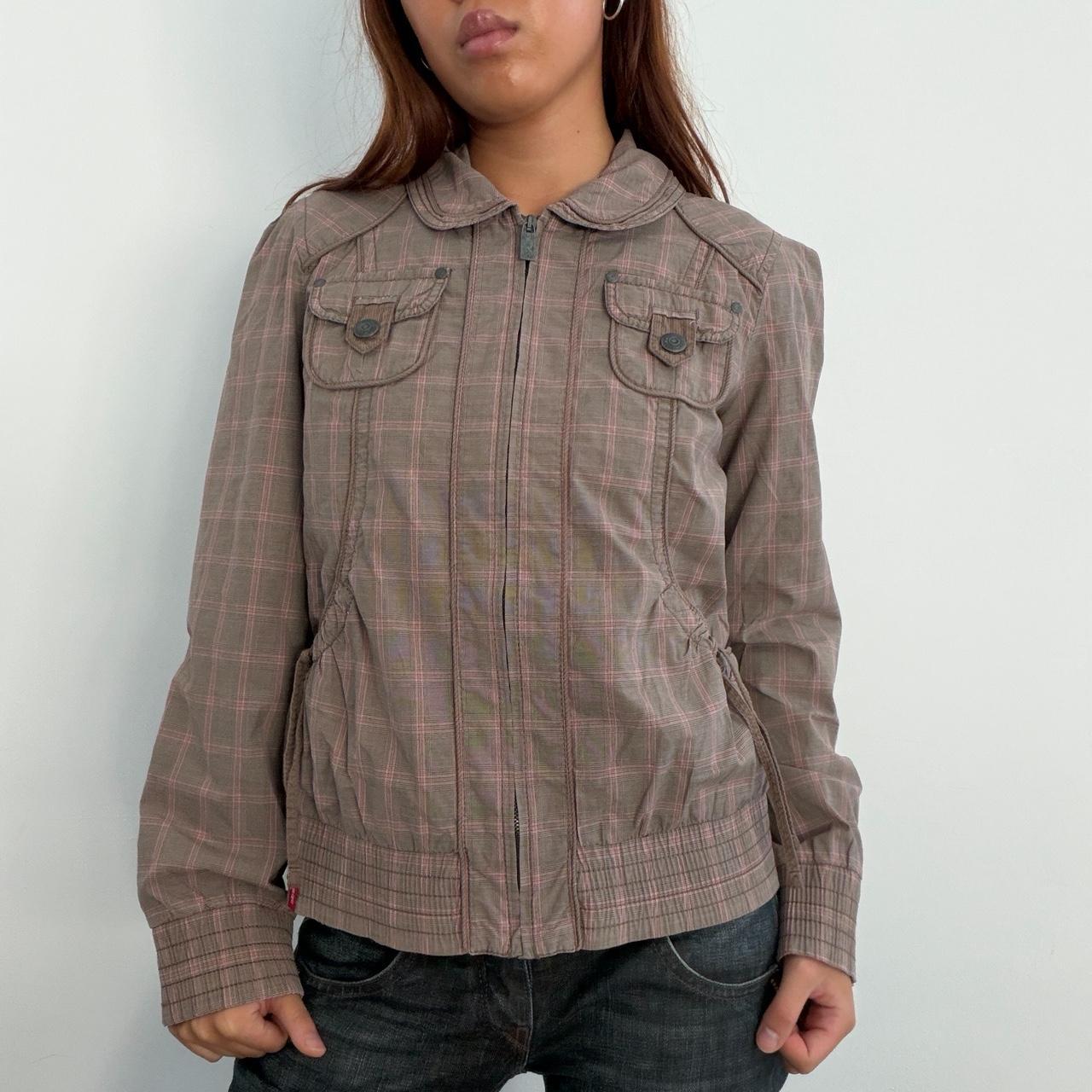 Vintage Brown Checkered Zip Up