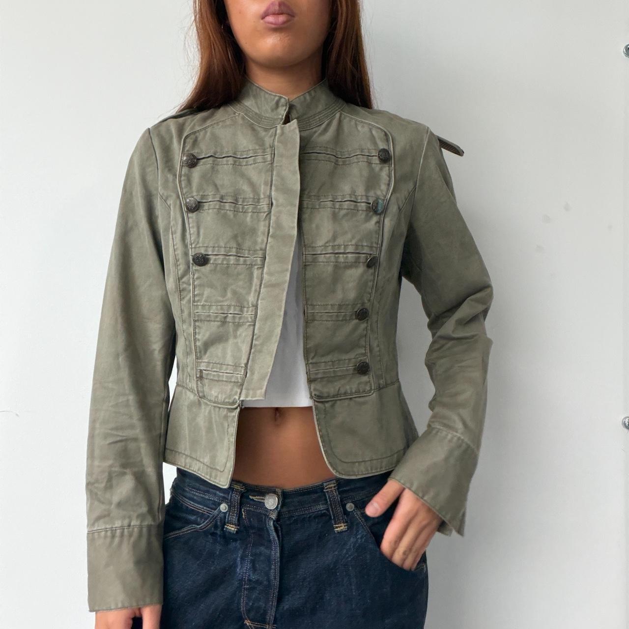 Vintage Khaki Cropped Military Jacket