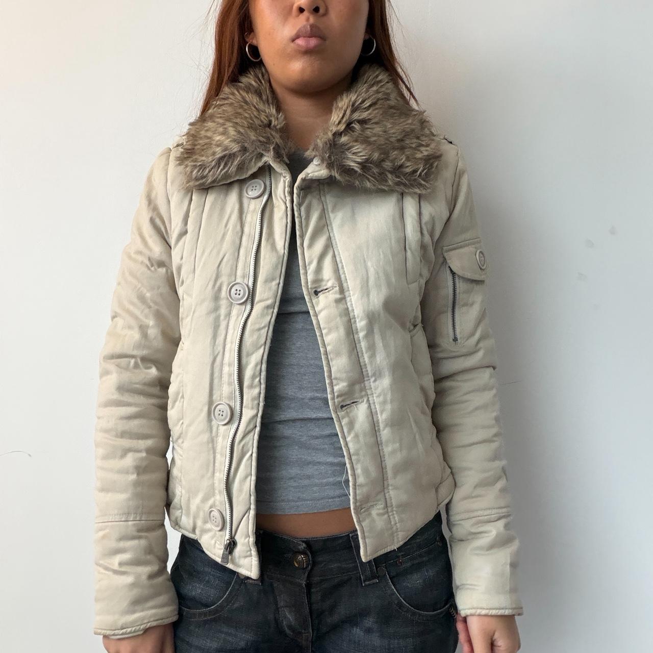 Vintage Beige Fur Trim Jacket